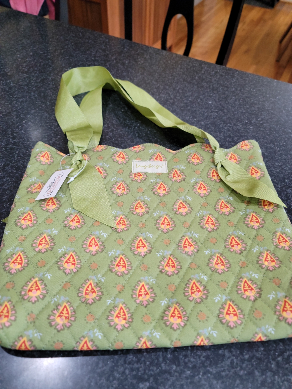 Longaberger quilted tote green fabric